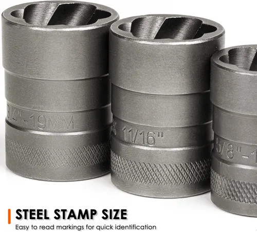 Vista 3 de THINKWORK Juego de extractor de pernos, juego de zócalos extractores de tuercas de 32 piezas, removedor de pernos redondeados de 1/4" y 3/8