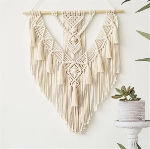 Vista 4 de BMIDRUT Tapiz colgante de macramé tejido bohemio, arte de pared hecho a mano, tapiz de macramé para decoración de pared del hogar, frontón de pared