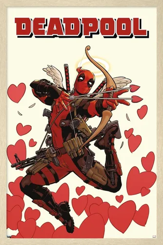 Vista 8 de Trends International Marvel Comics Deadpool - Póster de pared de Cupido, 22.4 pulgadas de largo x 14.7 pulgadas, versión enmarcada de madera