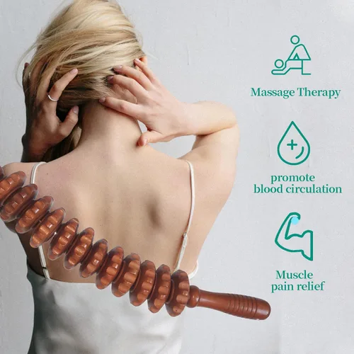 Vista 3 de Herramientas de masaje de terapia de madera, rodillo de masaje curvado para esculpir el cuerpo, masajeador de drenaje linfático, kit