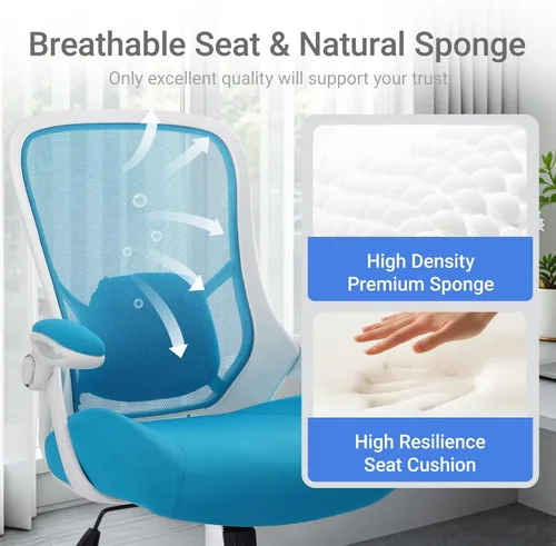 Vista 4 de HYLONE Silla de Oficina de Servicio Pesado de 400 libras, Silla de Escritorio Ergonómica con Asiento Engrosado de 5", Reposabrazos Ajustables