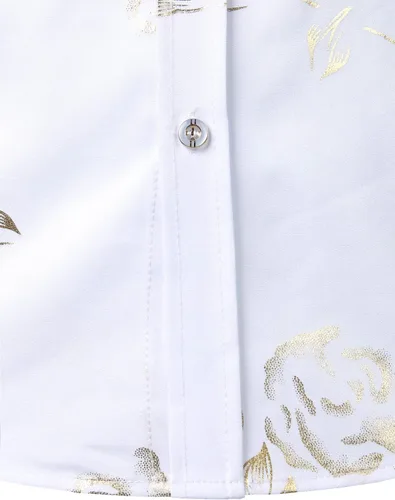 Vista 5 de ZEROYAA Camisas de vestir de manga corta con botones y estampado de rosas doradas para hombre