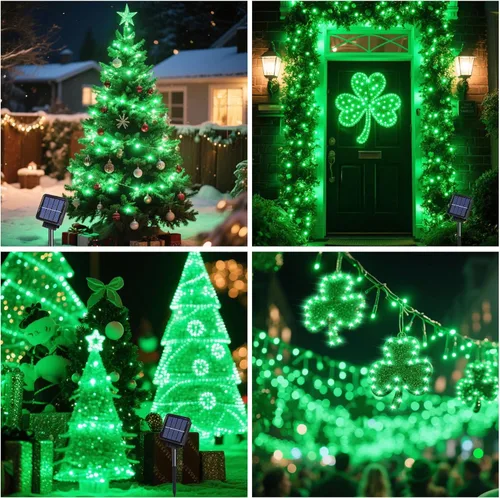 Vista 6 de ANGMLN Luces de cuerda solares verdes al aire libre, 200 LEDs 8 modos luces de hadas en cascada al aire libre impermeables, decoración verde