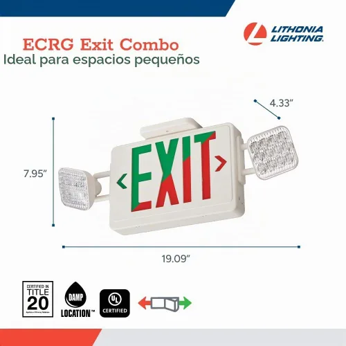 Vista 4 de Señal de salida LED básica de Lithonia Lighting/combo de luz de emergencia, señal de salida y luces de emergencia conmutables rojo/verde