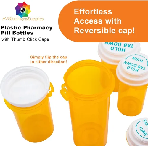 Vista 3 de 10 frascos de Dram - Frascos de botella de píldora, frascos de clic en el pulgar, frascos de prescripción, recipiente de plástico vacío