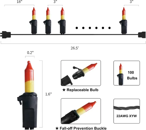 Vista 5 de MULTI-SPARKING Mini cadena de luces incandescentes de Halloween, 300 unidades, alambre negro, amarillo y naranja, luces de Halloween