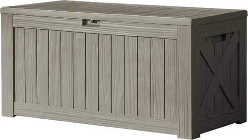 Vista 13 de Devoko Caja de cubierta de 100 galones, caja de almacenamiento impermeable al aire libre con cojín (negro)