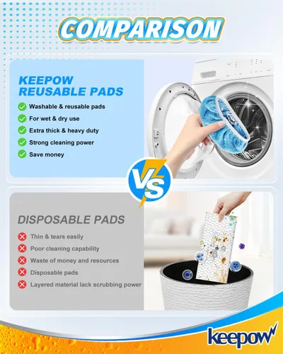 Vista 5 de KEEPOW Paños de barrido en seco reutilizables de microfibra compatibles con trapeador Swiffer, almohadillas lavables a máquina para trapeador