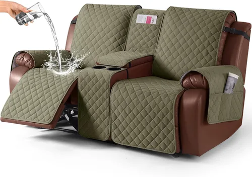 Vista 11 de KinCam Funda 100% Impermeable para Loveseat Reclinable con Consola, Fundas Antideslizantes para Sofá Reclinable de 2 Asientos, Funda para Sofá
