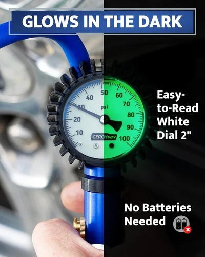 Vista 6 de Inflador de neumáticos con manómetro y manguera más larga, portabrocas de aire más preciso y resistente con medidor para compresor de aire