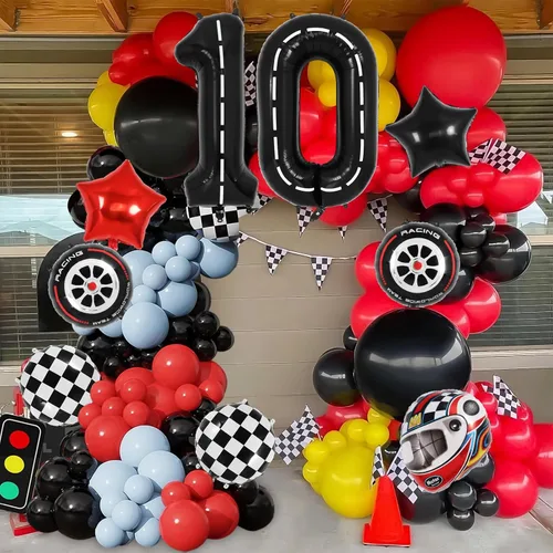 Vista 2 de Globos de cumpleaños de auto de carreras, globo número 0 de carrera, globo de aluminio grande de 40 pulgadas, globo negro 0 para decoración