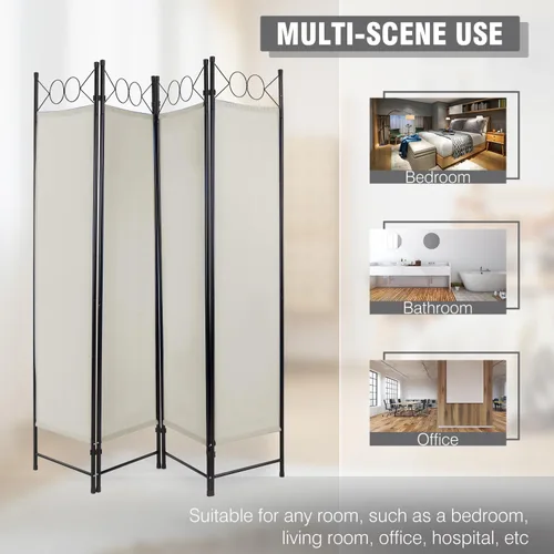 Vista 6 de Divisor de habitación de 4 paneles, marco de acero de 6 pies, pantalla plegable de privacidad, división independiente para el hogar, oficina, Beige
