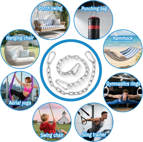 Vista 6 de Heavy Duty Stainless Steel Chains, Heavy Punching Bag Chain with 2 Carabiners, 550LB Capacity Hammock Hardware Kit for Swing Chairs Hammocks