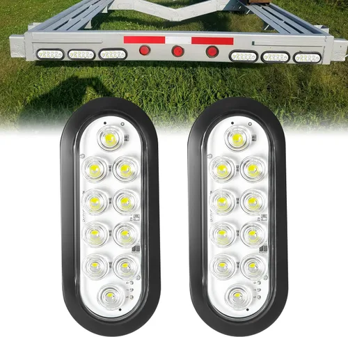 Vista 27 de 2 luces LED ámbar ovaladas para remolque, 6 pulgadas, luces LED ovaladas de parada, intermitentes, luces de freno de remolque lateral, lámpara de 2