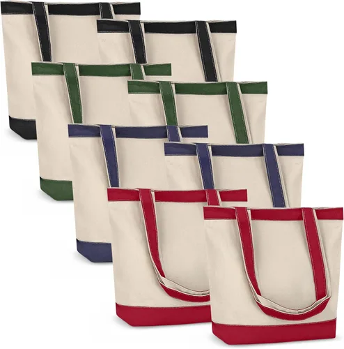 Vista 9 de Bolsa de lona con asas para mujer, bolsa de tela reutilizable para comestibles y compras a granel, bolsa de algodón en blanco, adecuada