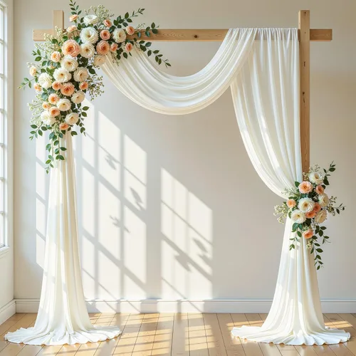 Vista 27 de Tela drapeada para arco de boda, 1 panel de 18 pies, cortina de telón de fondo transparente azul bebé, cortina de gasa para boda, arco, ceremonia