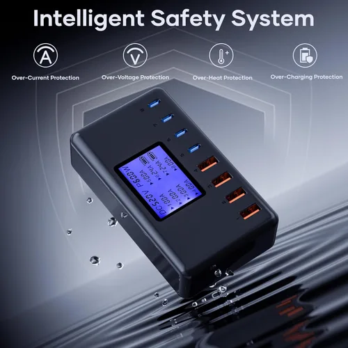 Vista 5 de Estación de carga de 152 W, concentrador de cargador USB-C y USB-A de 8 puertos, 20 W 4 x USB-C y 18 W 4 x USB-A, compatible con iPhone 15/14/13