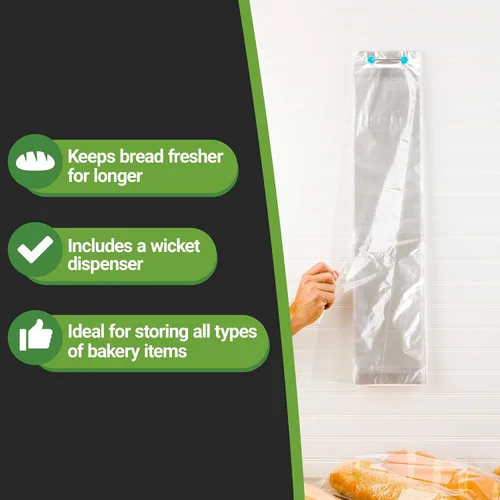 Vista 17 de Restaurantware Bag Tek - Bolsas de pan de 28 x 6 pulgadas, 250 con dispensador de wicket, bolsas de pan para pan, micro perforadas para congelador