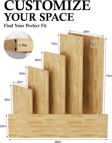 Vista 2 de 1FT Butcher Block Countertop Birch Solid Wood - 12" x 7.5" Table Top Butcher Block Cutting Board for Kitchen Island Cart Living Dining Office Desk