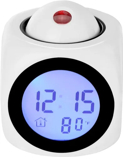 Con luz LED de voz para dormitorio, reloj despertador de proyección para dormitorios, informe de voz digital, reloj despertador 12/24 HDigital con