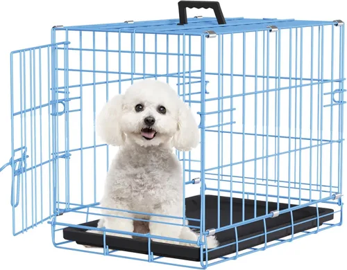 Vista 34 de FDW Jaula para perros pequeños, de 18 pulgadas, plegable, de alambre de metal, para mascotas, una sola puerta con panel divisor, para interiores