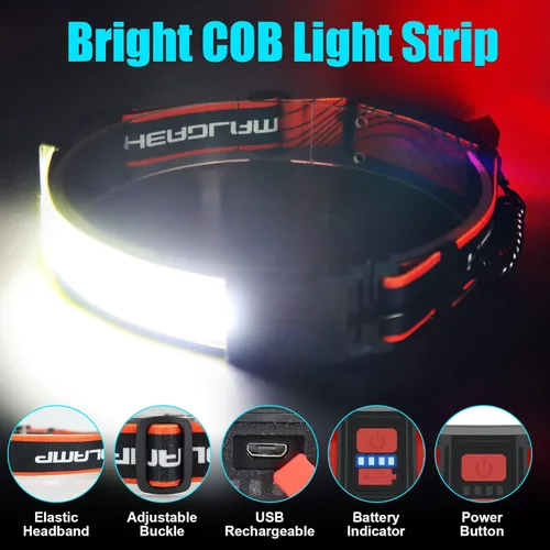 Vista 5 de Linterna frontal recargable, paquete de 3 faros LED brillantes de haz ancho, linterna con luz trasera roja, 1200 lúmenes, ligero, ajustable