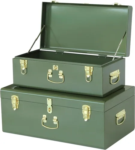 Vista 50 de Vixdonos Juego de 2 baúles decorativos de almacenamiento de caja de metal con asa (blanco con cierres de bronce)
