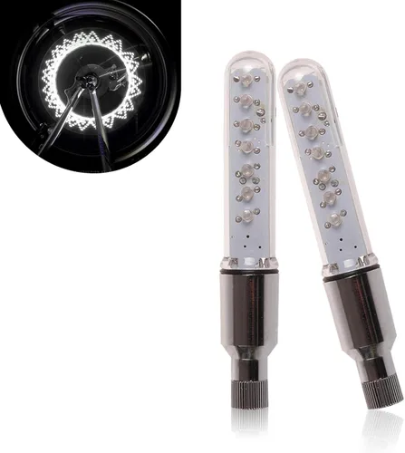 Vista 10 de 2 luces de vástago de válvula de neumático de bicicleta, IP55 impermeables, múltiples patrones de luz intermitente de radios de bicicleta