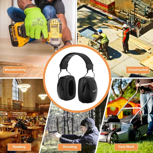 Vista 6 de ProCase Paquete de orejeras de seguridad con reducción de ruido NRR 28dB con protección auditiva orejeras NRR 35dB