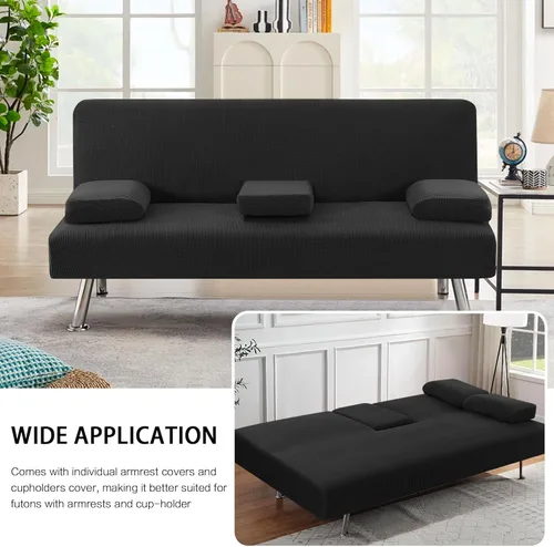 Vista 7 de H.VERSAILTEX 4 Piezas Fundas Elásticas para Futón Funda para Sofá Cama con Fundas para Reposabrazos Removibles y Portavasos Protector de Muebles