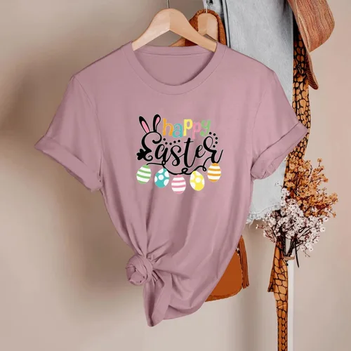 Vista 3 de Easter T Shirts for Women Funny, Easter Day Shirts Womens Bunny Eggs Printed T-Shirt Short Sleeve Graphic Tees Tops