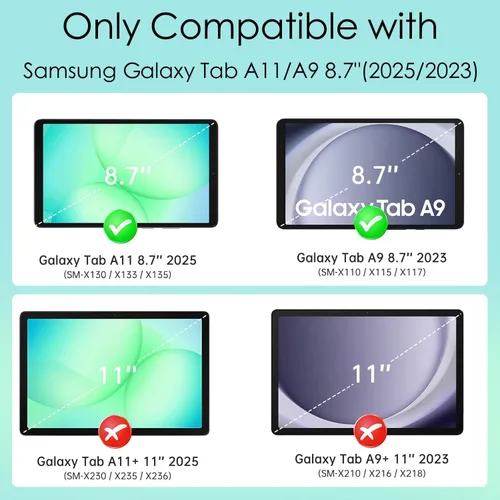 Vista 2 de Funda de teclado para Samsung Galaxy Tab A11 / Tab A9 de 8.7 pulgadas 2025/2023 con soporte para S Pen y teclado inalámbrico magnético desmontable