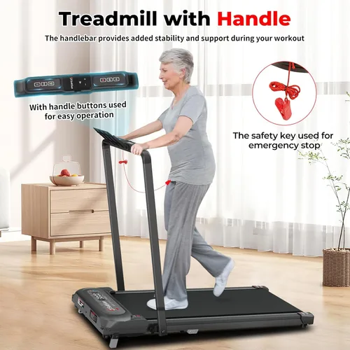 Vista 5 de SubSun 2 in 1 Folding Treadmill, Walking Pad with Handle Bar, Under Desk Treadmill with 265 Lbs Capacity for Office, Remote Control