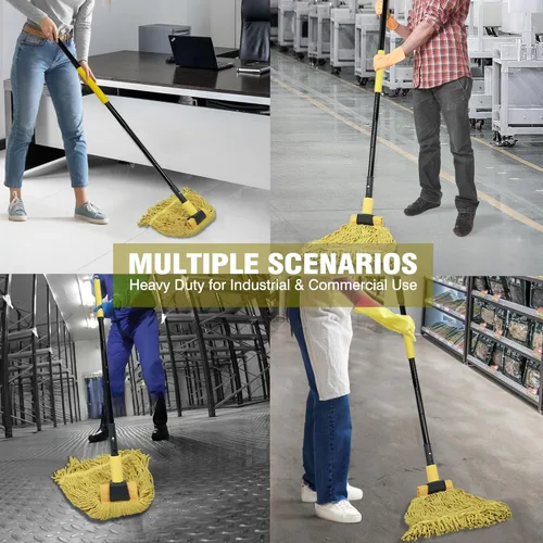 Vista 4 de JEHONN Trapeador comercial industrial resistente con mango de 57.5 pulgadas de largo, trapeador profesional de algodón húmedo seco para limpiar
