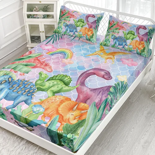 Vista 56 de Juego de sábanas de 4 piezas ajustadas y planas para niñas, estampado de mariposas y flores rosas con 1 + 2 fundas de almohada para cama individual