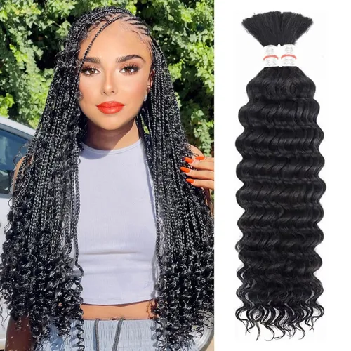 Cabello humano para trenzar, ondulado profundo, cabello humano a granel para trenzar, sin trama, cabello humano húmedo y ondulado, extensiones de
