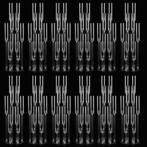 Vista 14 de 6 piezas de candelabros de 10 brazos para centros de mesa acrílicos a granel, portavelas transparentes para piso para palillos de velas de boda