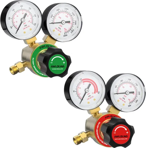 Vista 9 de Conjunto de reguladores de acetileno de oxígeno, conexión de entrada CGA540 y CGA200 9/16"-18 (tipo "B") Conexión de salida