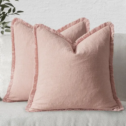 Vista 39 de MIULEE Juego de 2 fundas de almohada decorativas de lino neutro con flecos, fundas de cojín de estilo bohemio con borlas para sofá, cama, sala