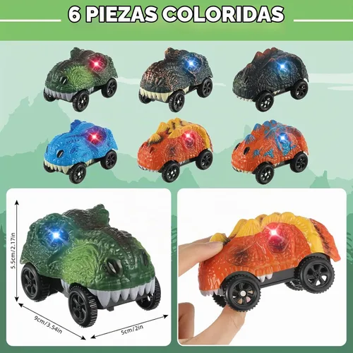 Vista 7 de Skylety Paquete de 6 autos de carreras Dino LED compatibles con la mayoría