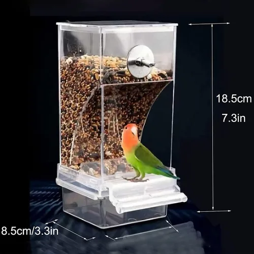 Vista 2 de Comedero automático para pájaros sin ensuciar, contenedor de acrílico transparente para tortolitos pequeños y medianos, periquitos, canarios