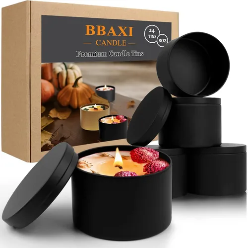 Vista 10 de BBAXI Latas de velas blancas de 4 onzas, 24 piezas, lata de vela vacía negra con tapas para hacer velas caseras, frascos de velas blancas mate