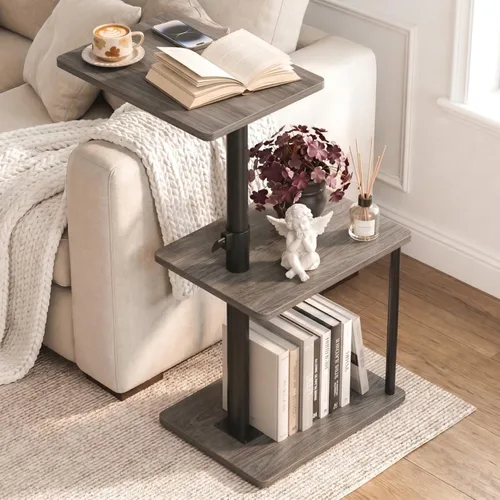 Vista 16 de Faesun Mesa auxiliar de mesa C de altura ajustable, bandeja giratoria de 360° para espacios pequeños, mesita de noche pequeña para sala de estar