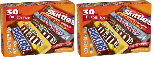 Mars M&M'S, SNICKERS, 3 MUSKETEERS, SKITTLES & STARBURST Surtido de dulces a granel de tamaño completo, 56.11 onzas, 30 unidades (paquete de 2)