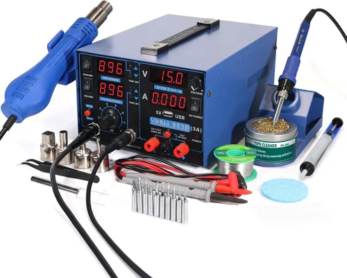 YIHUA 853D USB 3A-Three Tools- Soldering Station, Hot Air Rework Station and Power Supply 0~3A, 0-15V with output and test modes. Also ºC/°F