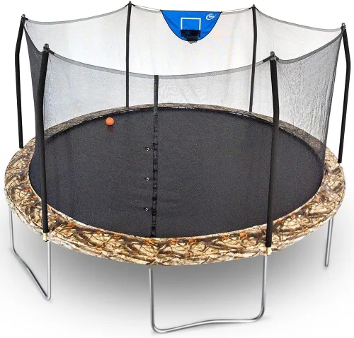 Vista 18 de Skywalker Trampolines Cama elástica al aire libre de 8 pies, 12 pies, 15 pies Jump N’ Dunk redonda con red, colchón de trampoline y aro