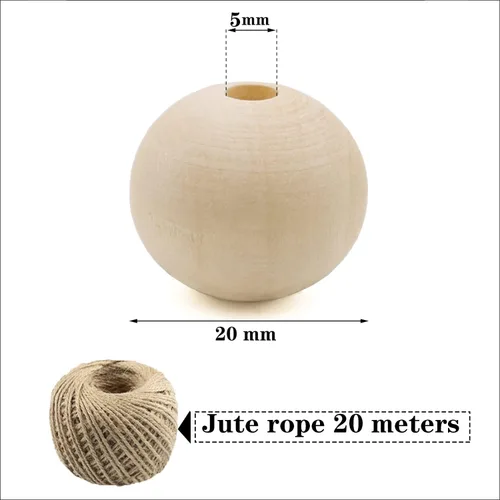 Vista 2 de Cuentas de madera, 300 cuentas espaciadoras de madera redondas naturales de THYSSEN de 0.787 pulgadas para hacer decoraciones y manualidades