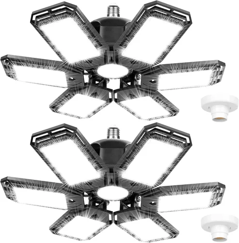 Vista 8 de Luyata Luces LED de Garaje Paquete de 2, Luz LED de Techo para Tienda 160W 16000 lúmenes 6500K Luz LED Atornillable con 5+1 Paneles Deformables