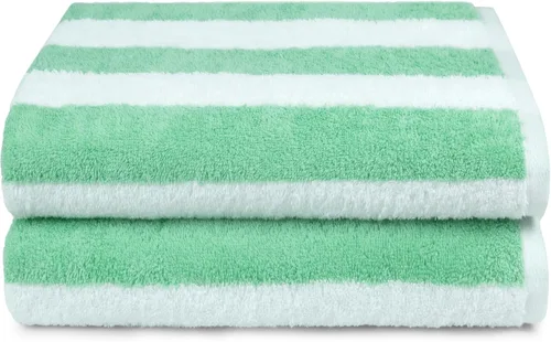 Vista 7 de Amazon Basics - Paquete de 2 toallas grandes de 100% algodón terry con diseño cabana a rayas, suaves y absorbentes, de secado rápido, para piscina