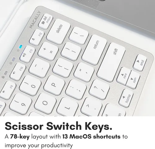 Vista 4 de Teclado pequeño con cable Macally para Mac y Windows - 78 teclas de corte de tijera compatibles con el teclado Apple para MacBook Pro/Air, iMac, Mac